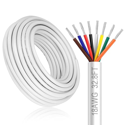 18 Gauge 8 Conductor Electrical Wire, 32.8FT White Stranded Low Voltage 18/8