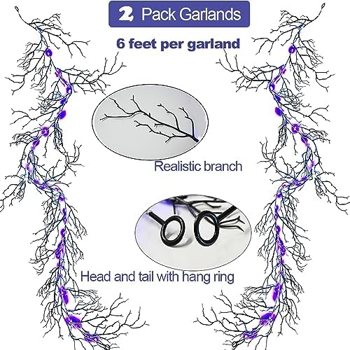 HamiFinee Halloween Dead Branch Garland with Timer 2 Pack 6 Feet 30 LED Battery Operated Prelit Garland Black Branch Garlands for Fall Halloween Party Mantle Wall Indoor Outdoor Decoration