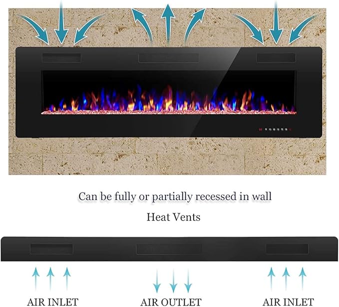 R.W.FLAME 68 inch Recessed and Wall Mounted Electric Fireplace, Ultra Thin and