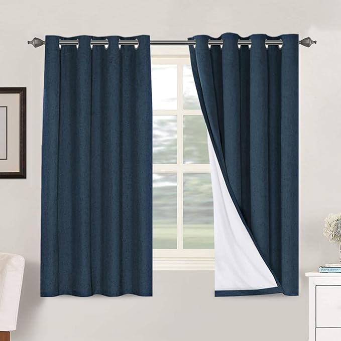 H.VERSAILTEX Linen Blackout Curtains 63 Inches Long 100% Absolutely Blackout