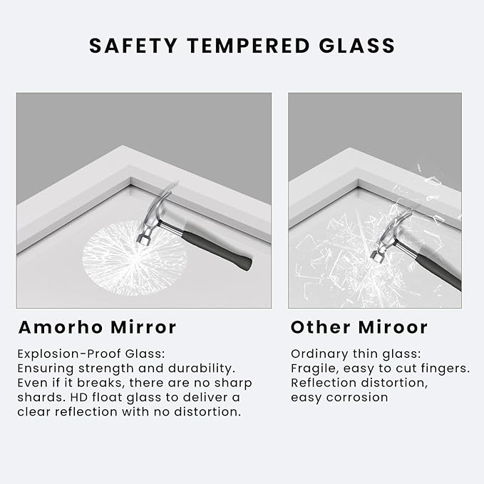 Amorho Bathroom Mirror, 28x36 Inch White Thick Metal Framed Wall Mirrors