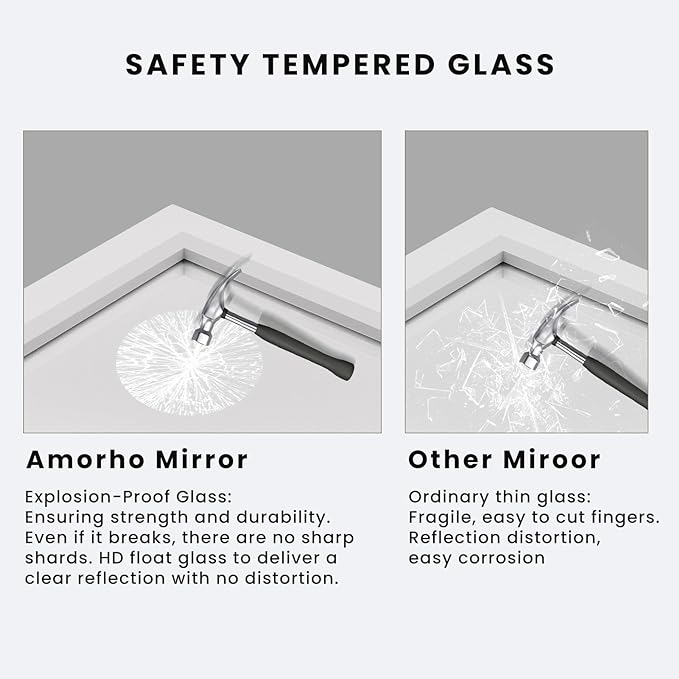 Amorho Bathroom Mirror, 24x36 Inch White Thick Metal Framed Wall Mirrors