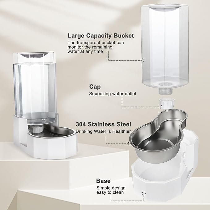 Sfozstra Automatic Pet Water Dispenser: 8L White Gravity Stainless Steel Water