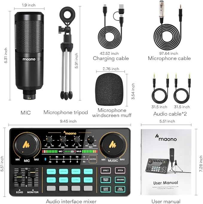 MAONO Podcast Equipment Bundle Audio mixer All-in-One Podcast Production Studio