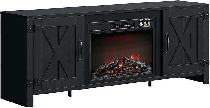 Bestier 63" Fireplace TV Stand for TVs Up to 70", Farmhouse Barn Door