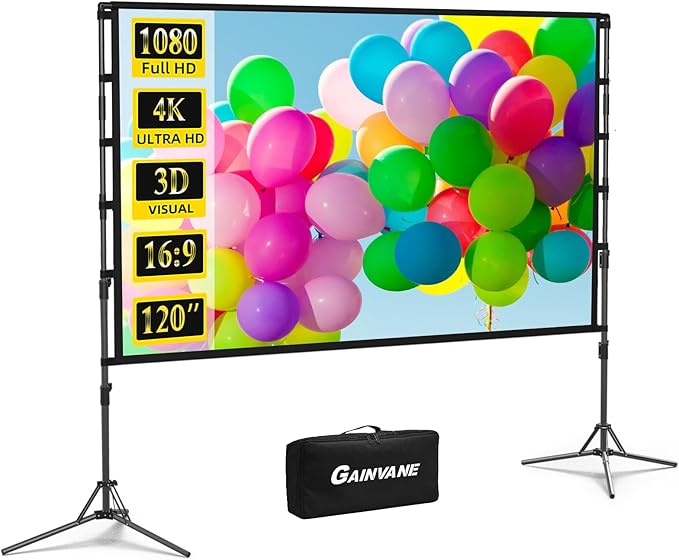 Projector Screen and Stand, GAINVANE 120 inch Portable Projector Screen Indoor