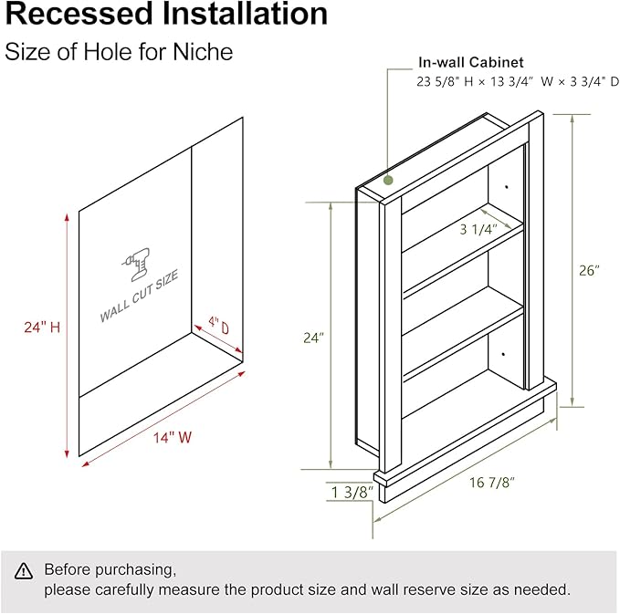 Recessed Medicine Cabinet for Bathroom Cabinet