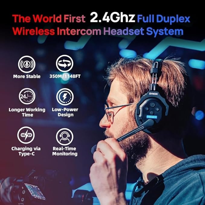 SYNCO XTALK X2 Wireless Headset Intercom System 2.4GHz 400 Meters Noise