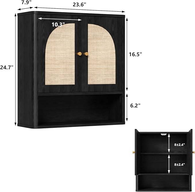 RUSTOWN Rattan Bathroom Wall Cabinet, Over The Toilet Storage Cabinets