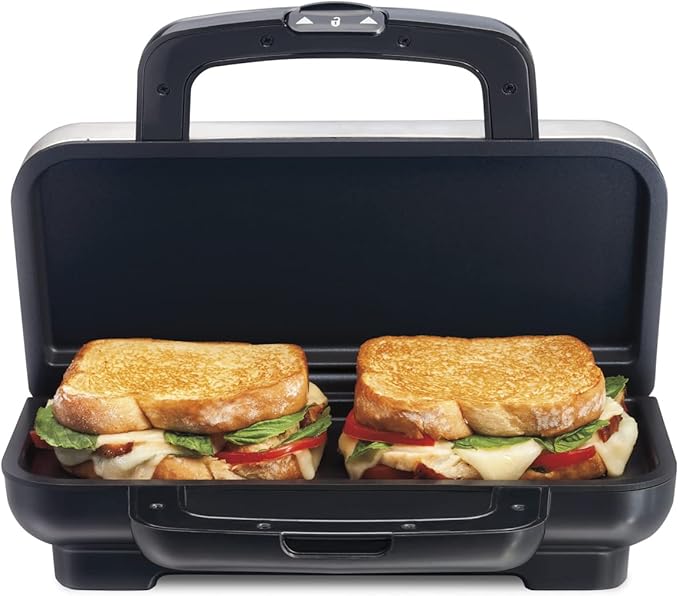 Proctor Silex Deluxe Hot Sandwich Maker, Nonstick Plates, Stainless Steel & 4