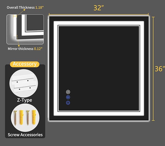 32"x36" LED Bathroom Mirror