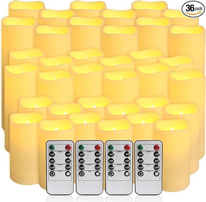 36-Pack Flickering Flameless Candles with Remote Control - LED Fake Candle Perfect for Wedding,Outdoor,Table,Halloween,Christmas Decor - Create a Magical Ambiance Effortlessly(Three Sizes)