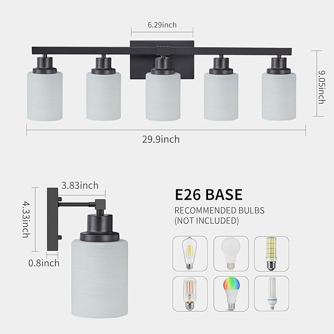 DIKAIDA Bathroom Vanity Light, 5-Light Vanity Lighting Fixture Over Mirror