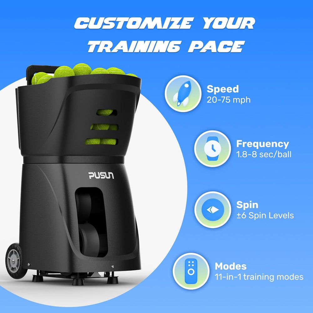 PUSUN｜PT-Smart Tennis Ball Machine: App Control with 12 Built-in Training Mod...