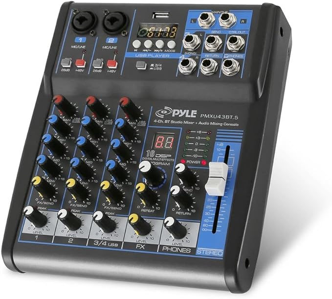 Pyle Professional Audio Mixer Sound Board Console System- Interface 4 Channel