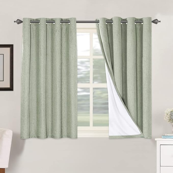 H.VERSAILTEX Linen Blackout Curtains 45 Inches Long 100% Absolutely Blackout