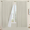 LAMIT 100% Blackout Linen Curtains 63 Inches Long, Linen Textured Living Room