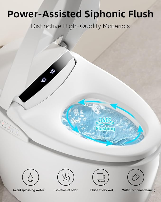 Smart Toilet with Warm Water Sprayer and Dryer, One Piece Bidet Toilet with