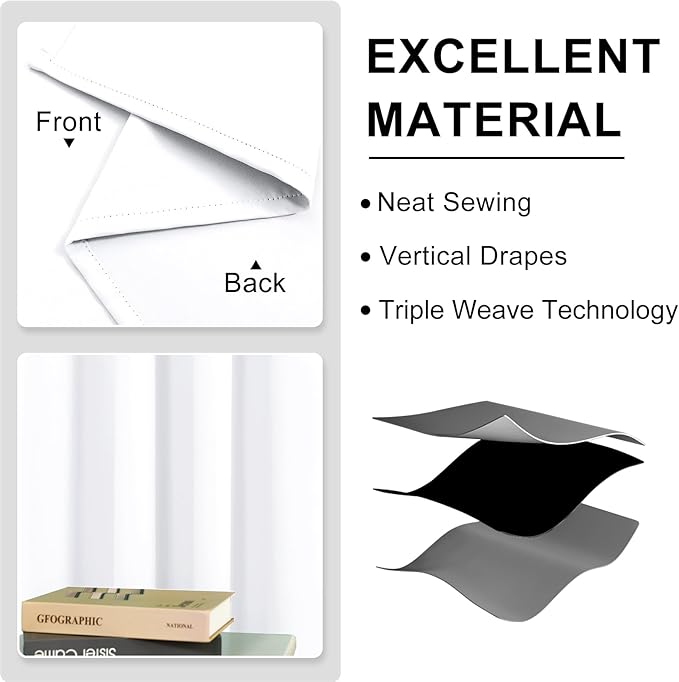 DWCN Pure White Curtains with White Middle Layer, 84 Inch Long 2 Panels