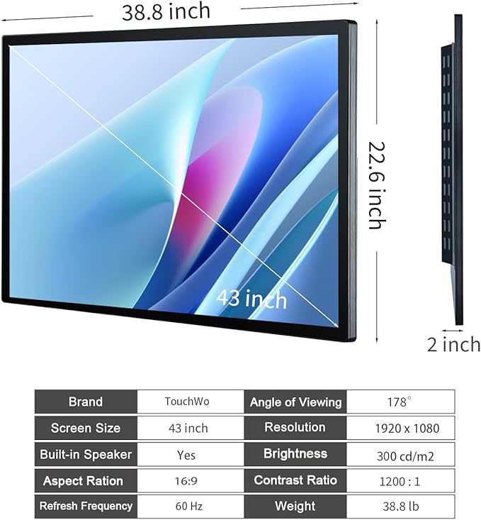 TouchWo 43 inch Interactive Touchscreen Monitor, Smart Board