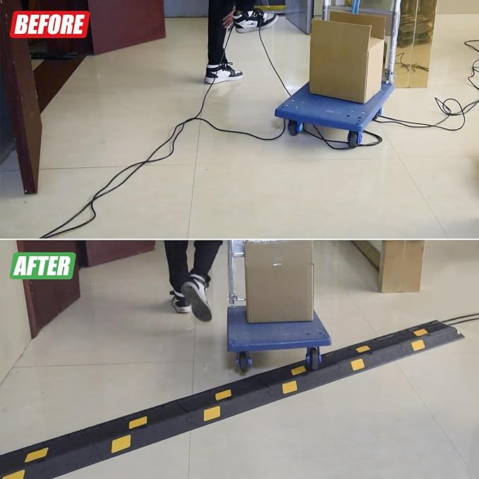 OranLite 6 Pack 2-Channel Rubber Cable Protector Ramp, Visible at Night
