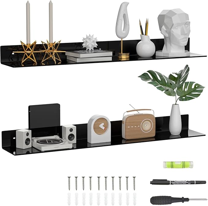 36 Inches Acrylic Long Wall Shelf Set of 2, Floating Shelf