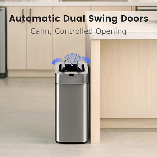 Sensor Trash Can with Butterfly Lid 2.6 Gallon Rectangular Automatic Garbage Can