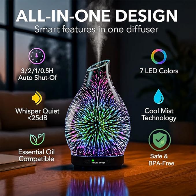 Essential Oil Diffuser & Essential Oils Set, Glass Aromatherapy Diffuser