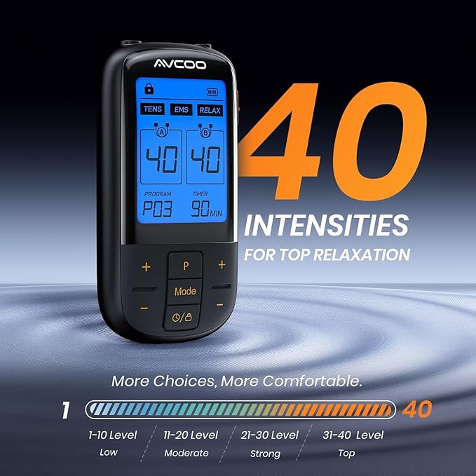 AVCOO 3-in-1 TENS Unit with 32 Modes, Dual Channel EMS Muscle Stimulator with