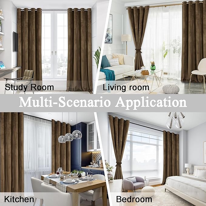 JIUZHEN Room Darkening Velvet Curtains 2 Panels Set, Luxury Window Treatment