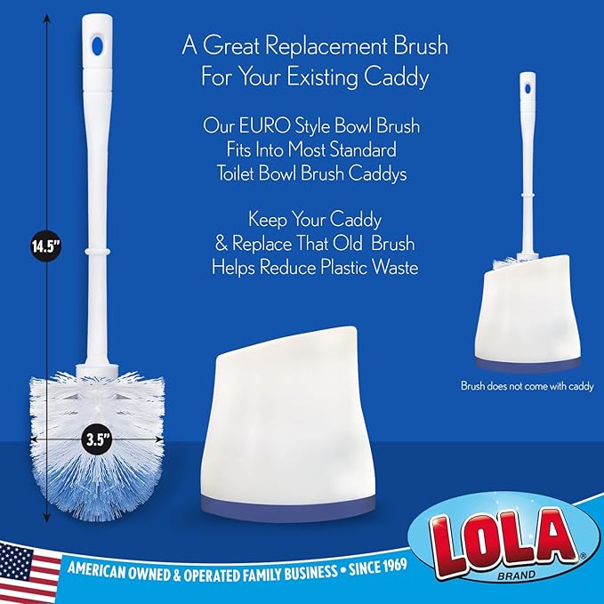 LOLA Classic Toilet Brush, 6 Pack, Durable Fiber Stiff Bristles, Compact Size