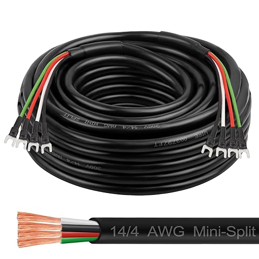 MOOKEERF 14/4 AWG Mini-Split Cable - 30FT 14 AWG 4 Conductor Control Cable 300V