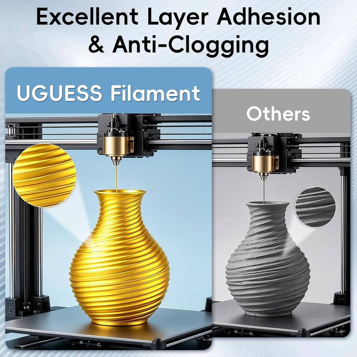 UGUESS Silk PLA+ 3D Printer Filament Bundle, 1.75mm Shiny Silk PLA+, 250g×8