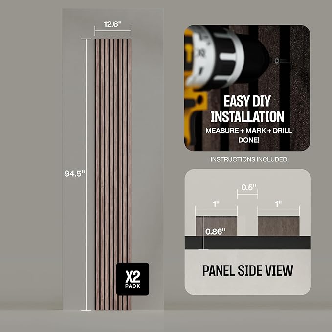 2-Pack Acoustic Wood Slat Panels