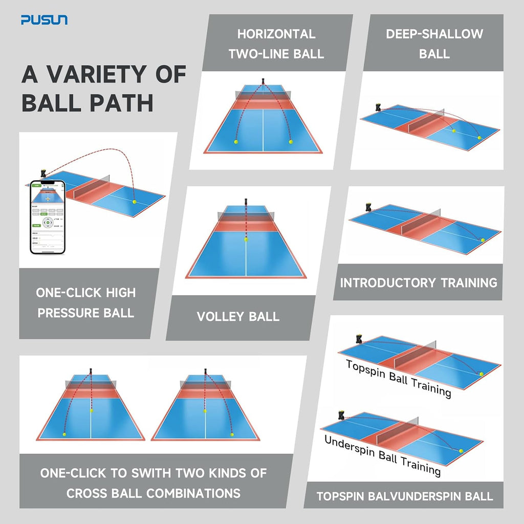 Pickleball Machine-PUSUN Launcher for Professional Training | App& Remote Control | Speed, Angle, Rotation Adjustment | Large Capacity (85+ Balls) | 4-6 Hour Battery Life | Self-Programming