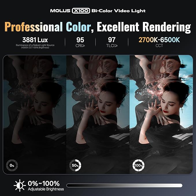 ZHIYUN MOLUS X100 Bi-Color Standard 100W Video Light V2 Upgraded Version