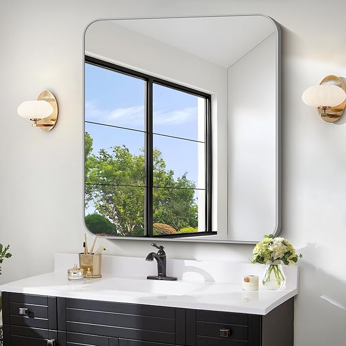 FORBATH 30x30 Inch Silver Bathroom Mirror