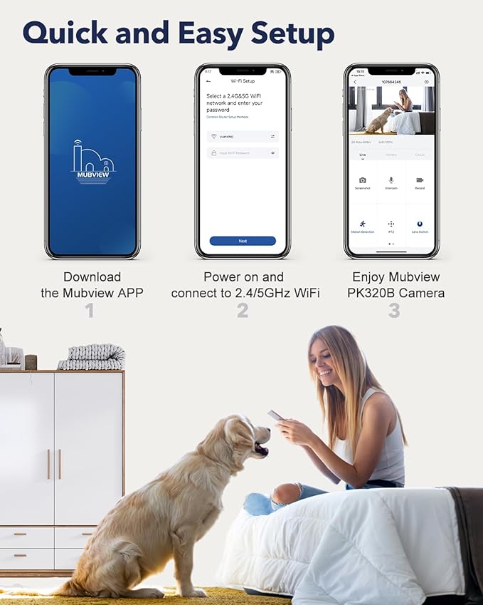 MUBVIEW Cameras for Home Security, Indoor Security Camera, 2.4/5GHz WiFi Wired