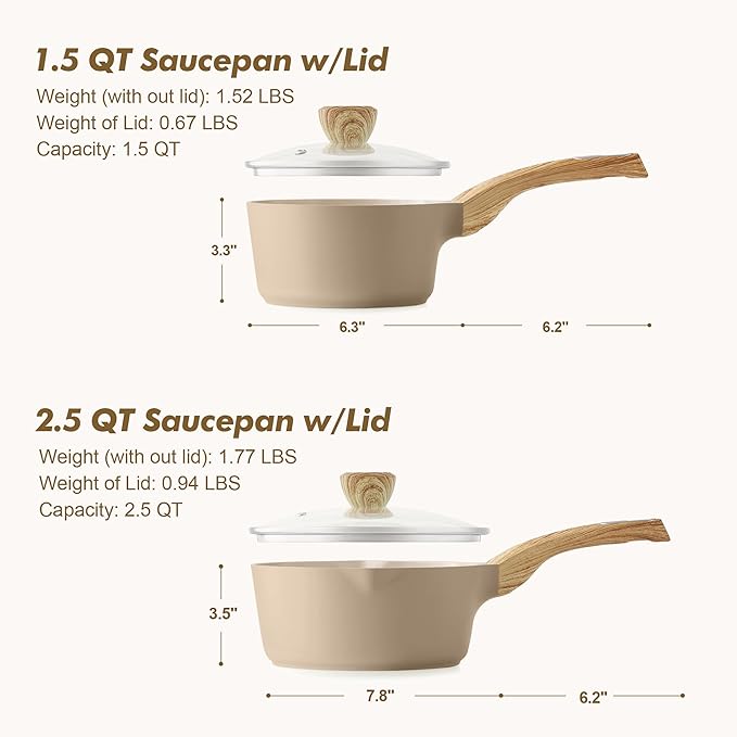 SENSARTE 1.5 & 2.5 Quart Ceramic Sauce Pan Sets