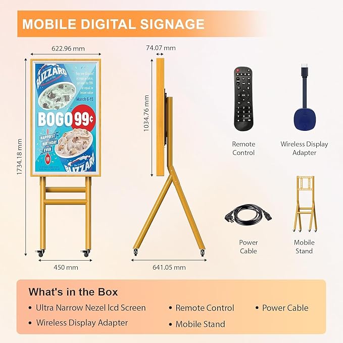 MWE Mobile Digital Signage Display 43in, Portable UHD Touchscreen Advertising