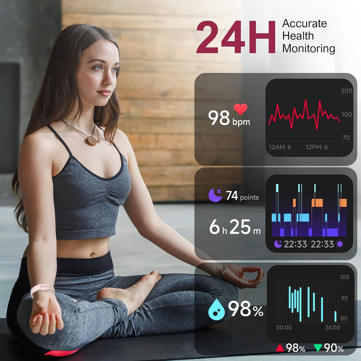 fitness tracker,smart watch with 24/7 heart rate blood showing dimensions