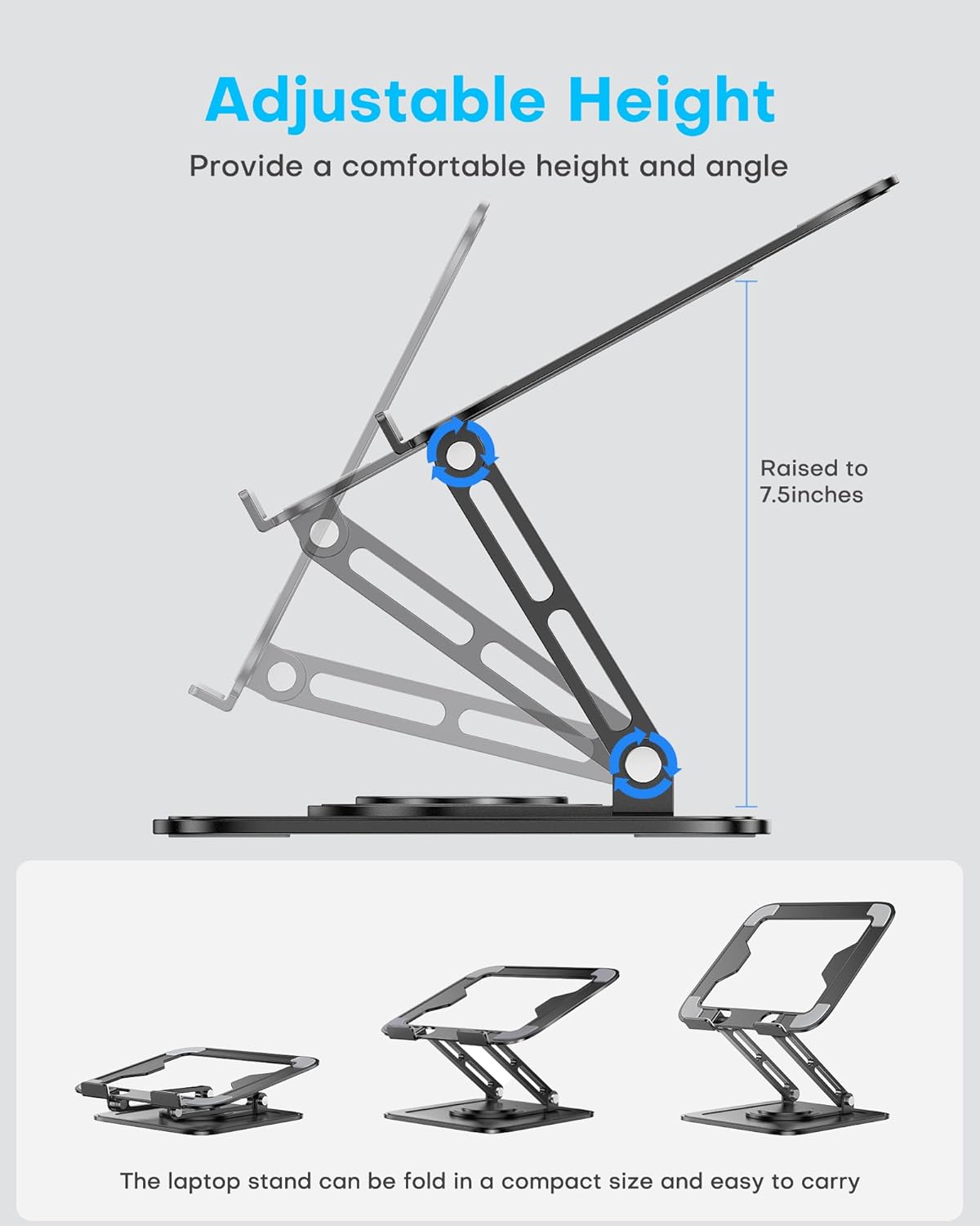 loxp adjustable laptop stand, computer stand with 360, side view
