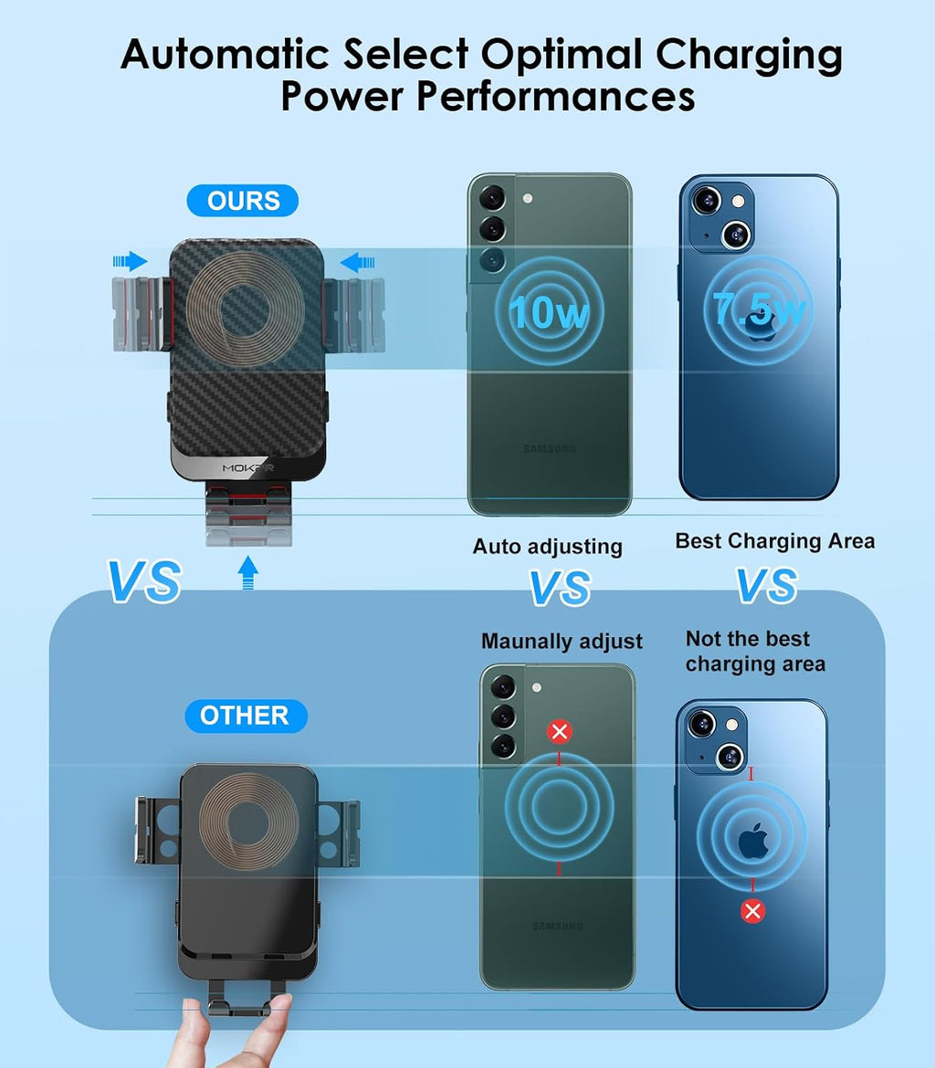 wireless car charger 15w fast charging auto-clamping air, side view