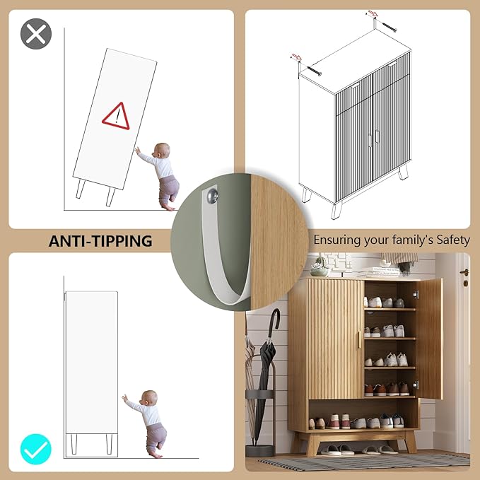 Shoe Cabinet Storage for Entryway, 5 Tier Fluted Shoe Storage Cabinet