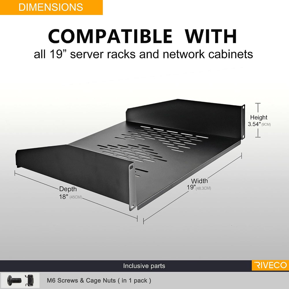 RIVECO 2U Server Rack Shelves for 19" Network Cabinet, Rack Mount Vented...