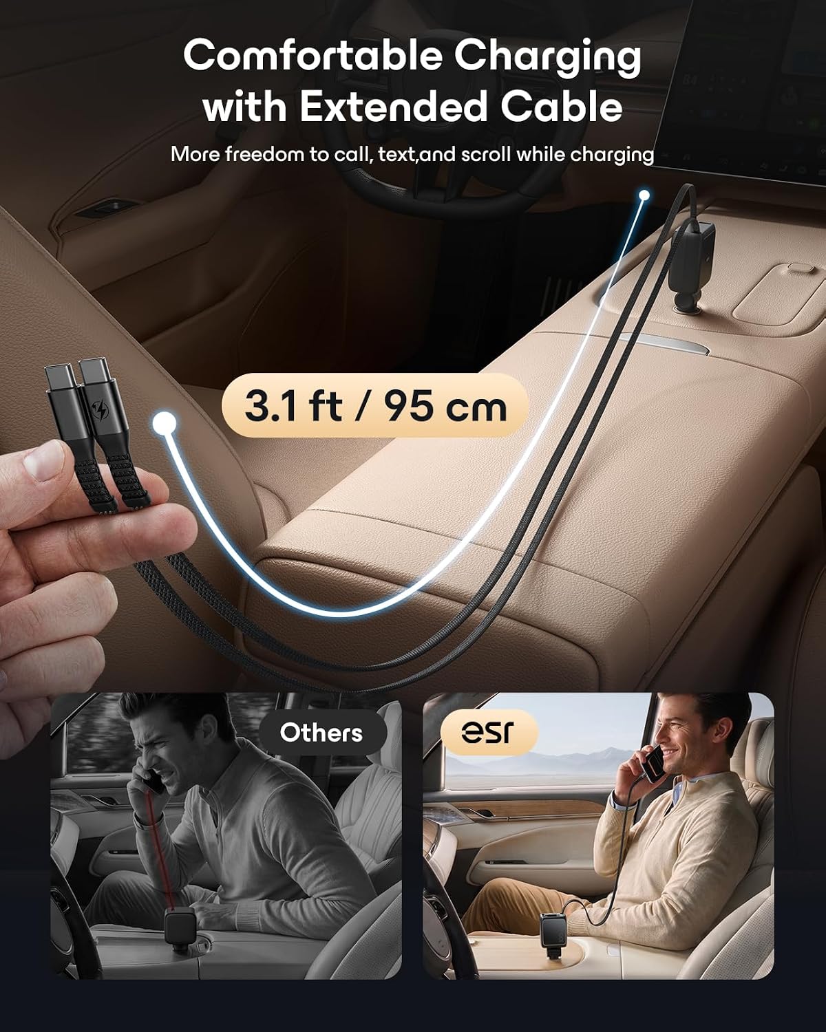 esr xtend 100w retractable car charger with avs, package contents