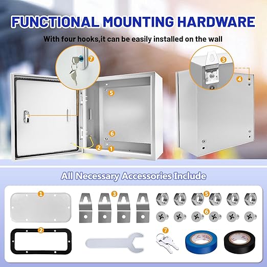Outdoor Electrical Box 16 x 16 x 6''D NEMA 4X Enclosure Steel Box, Waterproof &