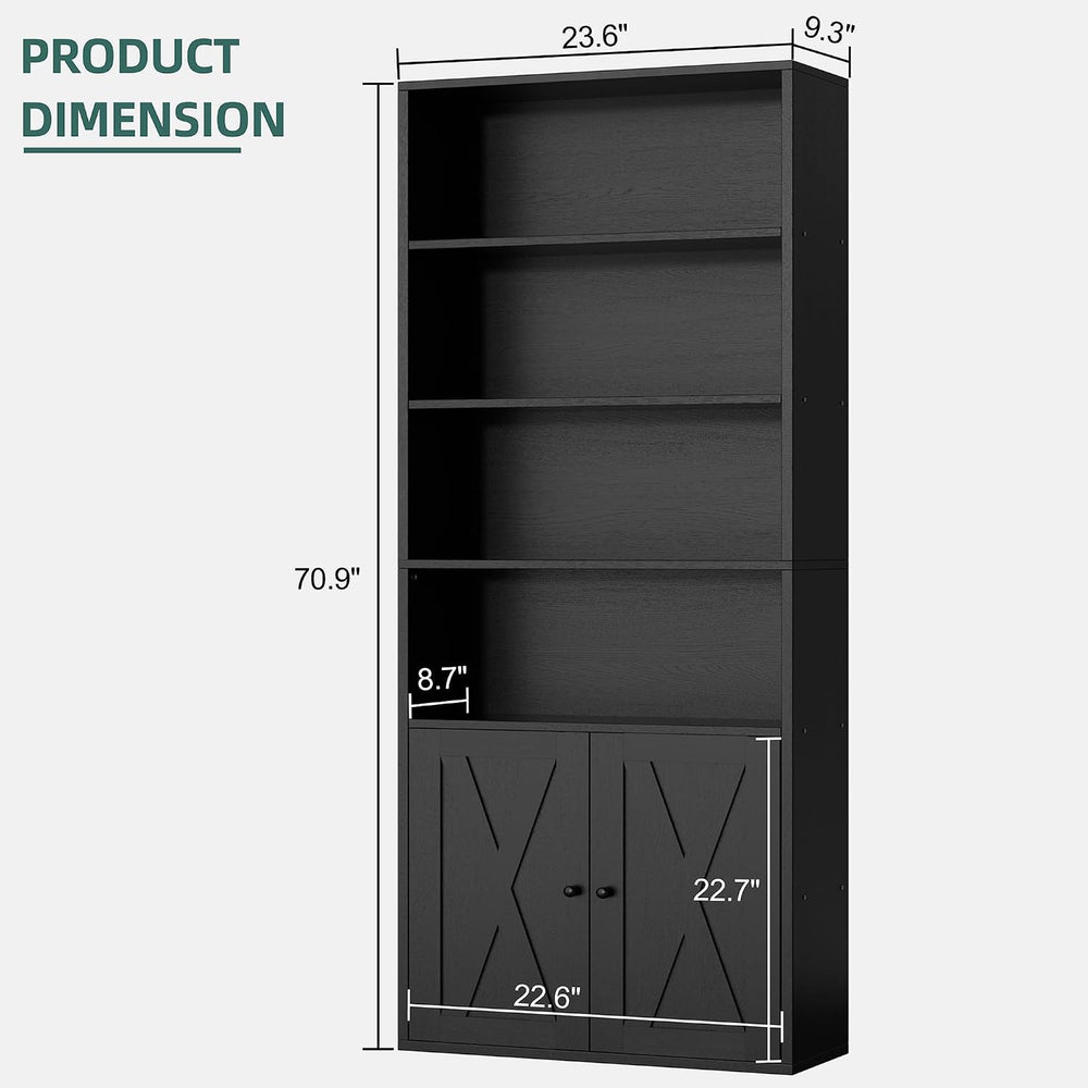 Shintenchi 6 Tier Bookshelf with Doors, Tall Standing Bookcase