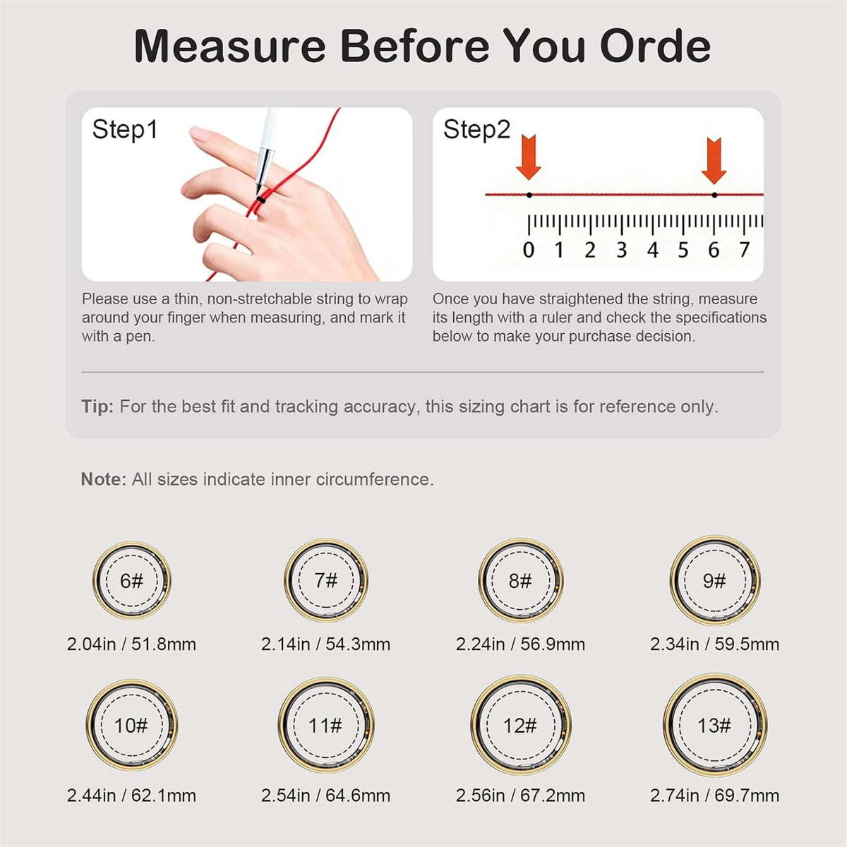 Smart Ring for Women Men, Sleep Activity Health Tracking Ring, Gold 8