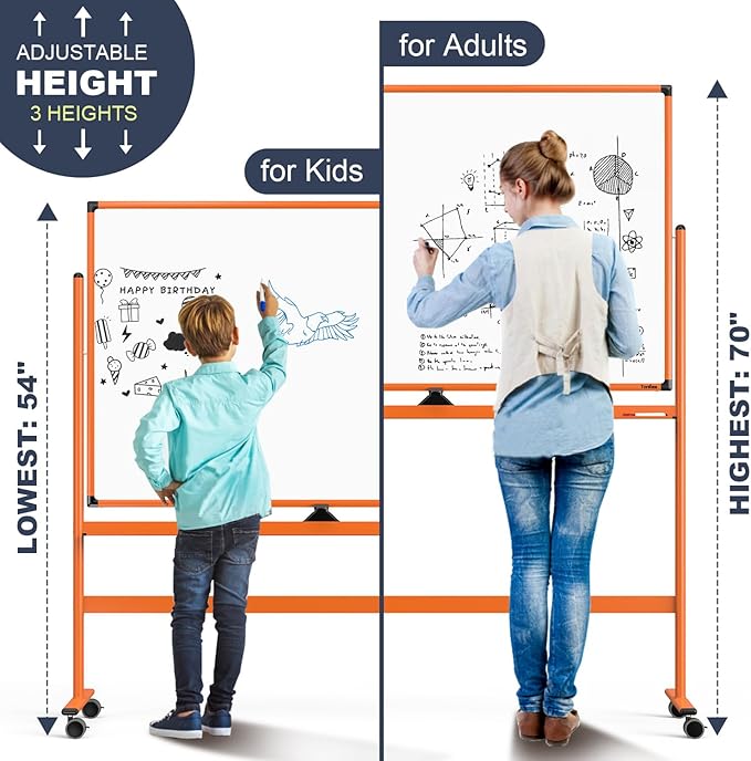 Whiteboard on Wheels, 48x32 Inches Mobile Whiteboard, Rolling Dry Erase Board